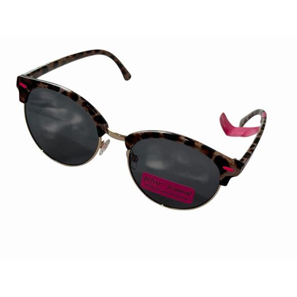 Betsey Johnson Round Sunglasses Leopard Brown Frame Black Lens SR1122 main image 6